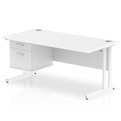 Impulse 1600 Rectangle White Cant Leg Desk WHITE 1 x 2 Drawer Fixed Ped
