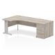 Impulse 1800mm Left Crescent Desk Grey Oak Top Silver Cable Managed Leg + Desk High Ped
