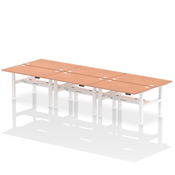 Air Back-to-Back 1400 x 800mm Height Adjustable 6 Person Bench Desk Beech Top CP White Frame