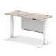 Air 1400 x 600mm Height Adjustable Desk Grey Oak Top Cable Ports White Leg With White Steel Modesty Panel
