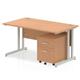 Impulse 1400 x 800mm Straight Desk Oak Top Silver Cantilever Leg with 2 Drawer Mobile Pedestal Bundle