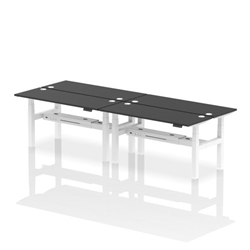 Air Back-to-Back 1600 x 600mm Height Adjustable 4 Person Bench Desk Black Top CP White Frame