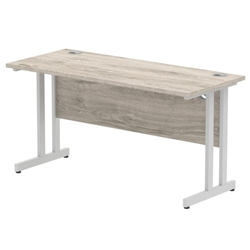 Impulse 1400 x 600mm Straight Desk Grey Oak Top Silver Cantilever Leg