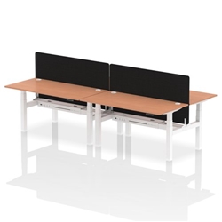 Air Back-to-Back 1600 x 800mm Height Adjustable 4 Person Bench Desk Beech Top CP White Frame with Black Straight Screen