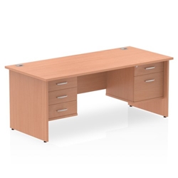 Impulse 1600 Rectangle Panel End Leg Desk Beech 1 x 2 Drawer 1 x 3 Drawer Fixed Ped