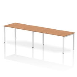 Single White Frame Bench Desk 1600 Oak (2 Pod)