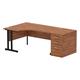 Impulse 1600mm Left Crescent Office Desk Walnut Top Black Cantilever Leg Workstation 800 Deep Desk High Pedestal