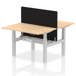 Air Back-to-Back 1200 x 800mm Height Adjustable 2 Person Bench Desk Maple Top CP Silver Frame with Black Straight Screen