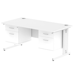 Impulse 1600 x 800mm Straight Desk White Top White Cable Managed Leg 2 x 2 Drawer Fixed Pedestal