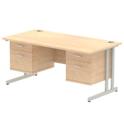 Impulse 1600 x 800mm Straight Desk Maple Top Silver Cantilever Leg 2 x 2 Drawer Fixed Pedestal