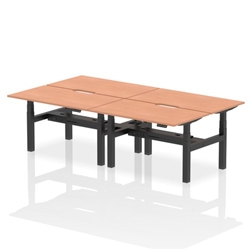 Air Back-to-Back 1400 x 800mm Height Adjustable 4 Person Office Bench Desk Beech Top with Scalloped Edge Black Frame