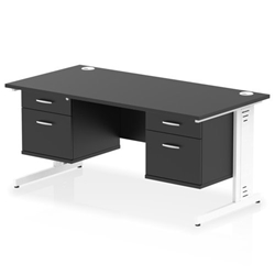 Impulse 1600 x 800mm Straight Office Desk Black Top White Cable Managed Leg Workstation 2 x 2 Drawer Fixed Pedestal