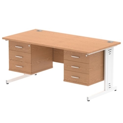 Impulse 1600 x 800mm Straight Desk Oak Top White Cable Managed Leg 2 x 3 Drawer Fixed Pedestal