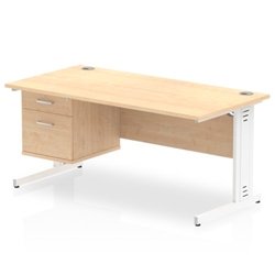 Impulse 1600 x 800mm Straight Desk Maple Top White Cable Managed Leg 1 x 2 Drawer Fixed Pedestal