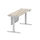 Air 1800 x 600mm Height Adjustable Desk Grey Oak Top Cable Ports Silver Leg With Silver Steel Modesty Panel