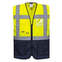 Portwest Warsaw Hi Vis Contrast Executive Vest S Yellow/Navy (Pack of 10)