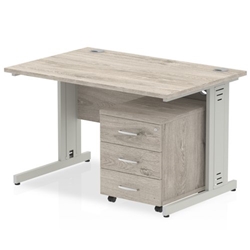 Impulse 1200 x 800mm Straight Desk Grey Oak Top Silver Cable Managed Leg with 3 Drawer Mobile Pedestal Bundle
