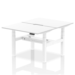 Air Back-to-Back 1200 x 800mm Height Adjustable 2 Person Bench Desk White Top with Scalloped Edge White Frame