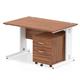 Impulse 1200 x 800mm Straight Desk Walnut Top White Cable Managed Leg with 2 Drawer Mobile Pedestal Bundle
