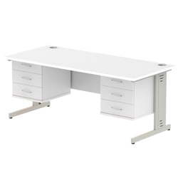 Impulse 1800 x 800mm Straight Desk White Top Silver Cable Managed Leg 2 x 3 Drawer Fixed Pedestal
