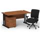 Impulse 1400 x 800 Black Cant Office Desk Walnut + 2 Dr Mobile Ped & Chiro Med Back Black W/Arms