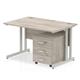 Impulse 1200 x 800mm Straight Desk Grey Oak Top White Cantilever Leg with 3 Drawer Mobile Pedestal Bundle