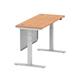 Air 1400 x 600mm Height Adjustable Desk Oak Top Cable Ports Silver Leg With Silver Steel Modesty Panel