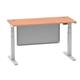 Air 1400 x 600mm Height Adjustable Desk Beech Top Cable Ports Silver Leg With Silver Steel Modesty Panel