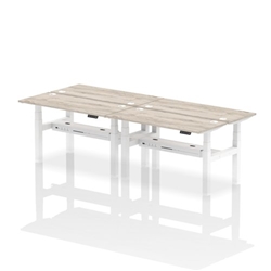 Air Back-to-Back 1400 x 600mm Height Adjustable 4 Person Office Bench Desk Grey Oak Top with Cable Ports White Frame