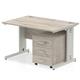 Impulse 1200 x 800mm Straight Desk Grey Oak Top Silver Cable Managed Leg with 3 Drawer Mobile Pedestal Bundle