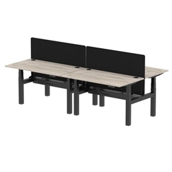 Air Back-to-Back 1400 x 800mm Height Adjustable 4 Person Bench Desk Grey Oak Top CP Black Frame with Black Straight Screen