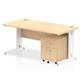 Impulse 1600 x 800mm Straight Desk Maple Top White Cable Managed Leg with 2 Drawer Mobile Pedestal