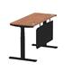 Air 1400 x 600mm Height Adjustable Desk Walnut Top Cable Ports Black Leg With Black Steel Modesty Panel