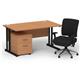 Impulse 1400 x 800 Black Cant Office Desk Oak + 2 Dr Mobile Ped & Chiro Med Back Black W/Arms