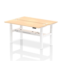 Air Back-to-Back 1600 x 600mm Height Adjustable 2 Person Office Bench Desk Maple Top with Cable Ports White Frame