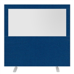 Impulse Plus Clear Half Vision 1500/1600 Floor Free Standing Screen Powder Blue Fabric Light Grey Edges