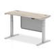 Air 1400 x 600mm Height Adjustable Desk Grey Oak Top Cable Ports Silver Leg With Silver Steel Modesty Panel