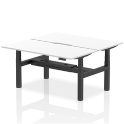 Air Back-to-Back 1600 x 800mm Height Adjustable 2 Person Bench Desk White Top with Scalloped Edge Black Frame