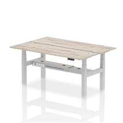 Air Back-to-Back 1800 x 600mm Height Adjustable 2 Person Bench Desk Grey Oak Top CP Silver Frame