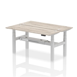 Air Back-to-Back 1600 x 600mm Height Adjustable 2 Person Office Bench Desk Grey Oak Top with Cable Ports Silver Frame