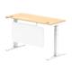 Air 1400 x 600mm Height Adjustable Desk Maple Top Cable Ports White Leg With White Steel Modesty Panel