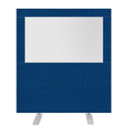 Impulse Plus Clear Half Vision 1200/1200 Floor Free Standing Screen Powder Blue Fabric Light Grey Edges