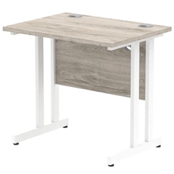 Impulse 800 x 600mm Straight Desk Grey Oak Top White Cantilever Leg