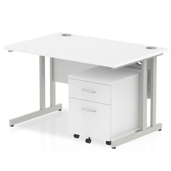 Impulse 1200 x 800mm Straight Desk White Top Silver Cantilever Leg with 2 Drawer Mobile Pedestal Bundle