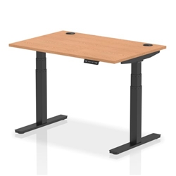 Air 1200 x 800mm Height Adjustable Desk Oak Top Cable Ports Black Leg