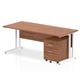 Impulse 1800 x 800mm Straight Desk Walnut Top White Cantilever Leg with 2 Drawer Mobile Pedestal