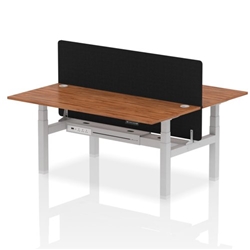 Air Back-to-Back 1800 x 800mm Height Adjustable 2 Person Bench Desk Walnut Top CP Silver Frame with Black Straight Screen