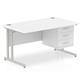Impulse 1400 Rectangle Silver Cant Leg Desk WHITE 1 x 3 Drawer Fixed Ped