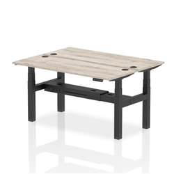 Air Back-to-Back 1600 x 600mm Height Adjustable 2 Person Office Bench Desk Grey Oak Top with Cable Ports Black Frame