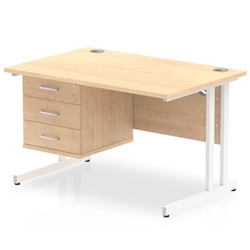 Impulse 1200 Rectangle White Cant Leg Desk MAPLE 1 x 3 Drawer Fixed Ped
